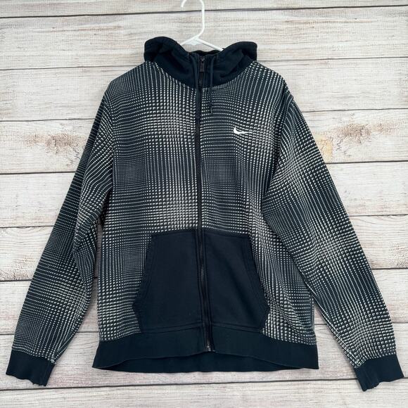 Nike Hoodie Mens XL Black Gray Full Zip Swoosh Modern Pattern Athletic Jacket - Picture 1 of 11